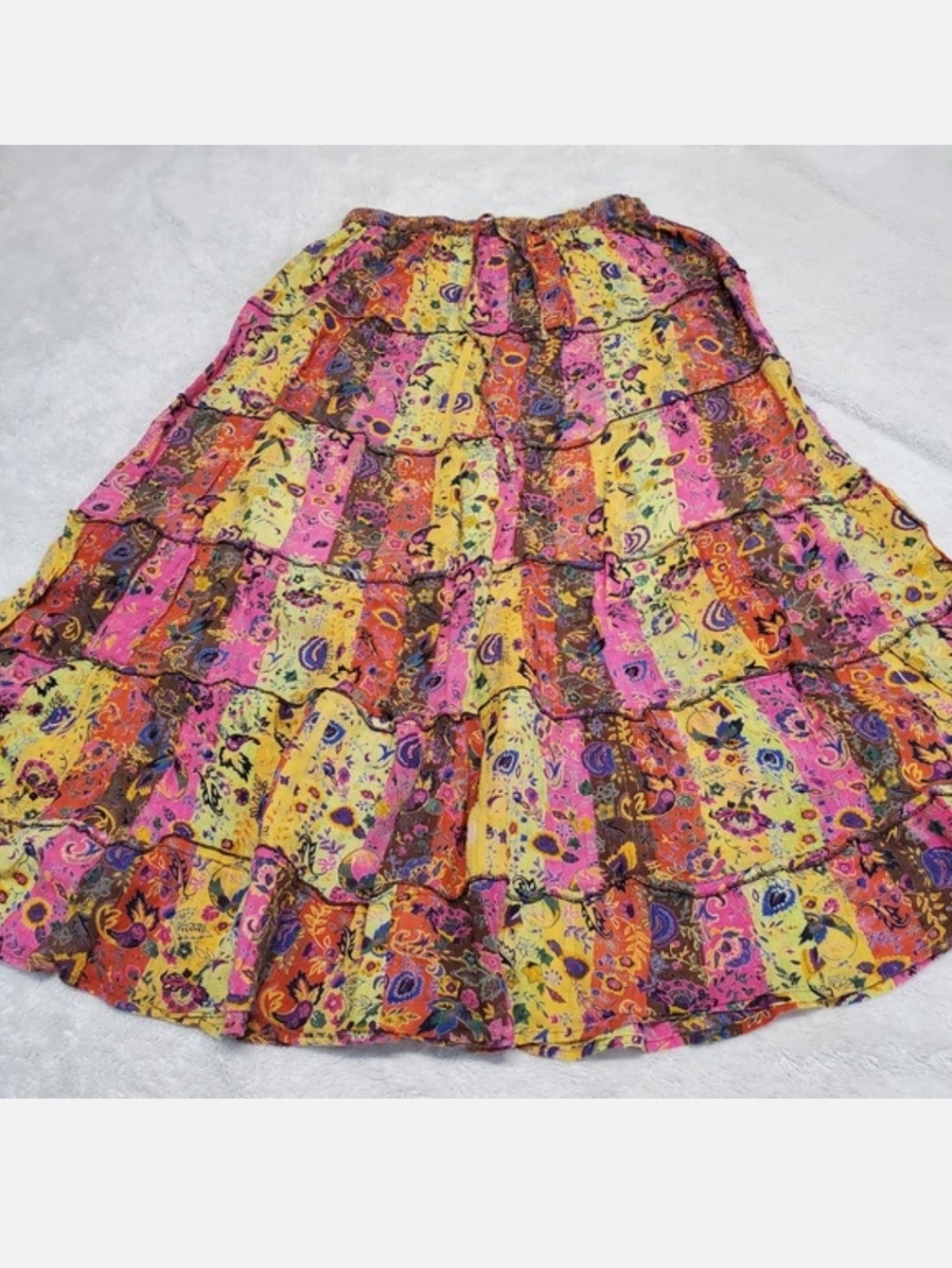 Vintage Palak Pink Yellow Multicolored Patchwork Bohemian Maxi Skirt‎  Artsy